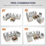 Pamapic 7-Piece Outdoor Sectional Furniture Set, All-Weather Wicker Patio Sofa with Washable Cushions, Gray Waterproof Rattan Conversation Set for Backyard, Poolside, Garden (Gray Cushions)