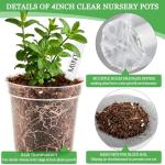 4 Inch Clear Nursery Pots for Plants, Plastic Plant Pot with Drainage Holes, Sturdy Seed Starter Pots, Small Transparent Seedling Pots with Plant Labels and Soil Screens, Gardening Gifts(30 Pack)