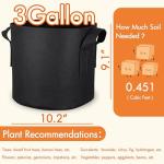 Gardzen 6-Pack 3 Gallon Grow Bags, 300G Thickened Nonwoven Fabric Pots with Handles, Heavy Duty Aeration Plant Bags for Gardening and Container Growing