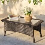 Tribesigns Outdoor Patio Furniture Set of Coffee Table, 35.4" Patio Wicker Coffee Table with Tempered Glass Top, Handwoven Rattan Coffee Table for Conversation Sets, Poolside, Deck, Brown