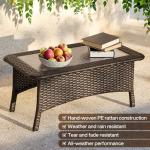 Tribesigns Outdoor Patio Furniture Set of Coffee Table, 35.4" Patio Wicker Coffee Table with Tempered Glass Top, Handwoven Rattan Coffee Table for Conversation Sets, Poolside, Deck, Brown