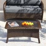 Tribesigns Outdoor Patio Furniture Set of Coffee Table, 35.4" Patio Wicker Coffee Table with Tempered Glass Top, Handwoven Rattan Coffee Table for Conversation Sets, Poolside, Deck, Brown