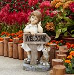 Floryden Girl Garden Statue with Solar LED Lights, Solar Girl Welcome Sign with Cat Garden Statue for Outdoor Decor, Porch, Patio, Yard Art Decorations, Polyresin 17.3 inch