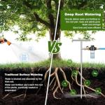 Deep Root Watering Tool for Trees & Plants, Tree Watering Spike, Stainless Steel Root Feeder with Fertilizer Bottle for Tree Watering Irrigation System with Brass Valve, T-Handle