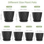 Meowell 7/6.5/6/5.5/5/4.5/4 inch Plant Pots for Indoor Outdoor Plants, 7 Pack Thick Flower Pots with Drainage Holes and Saucers, Modern Wave Texture Plastic Planter Pots for Nursery, Succulent, Black