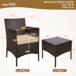 Yaheetech 3 Pieces Patio Porch Furniture Set, Outdoor PE Rattan Wicker Conversation Set with Soft Cushions, Glass Coffee Table & 2 Chairs for Garden/Deck/Courtyard/Poolside, Brown/Khaki