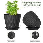 Meowell 7/6.5/6/5.5/5/4.5/4 inch Plant Pots for Indoor Outdoor Plants, 7 Pack Thick Flower Pots with Drainage Holes and Saucers, Modern Wave Texture Plastic Planter Pots for Nursery, Succulent, Black