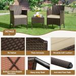 Yaheetech 3 Pieces Patio Porch Furniture Set, Outdoor PE Rattan Wicker Conversation Set with Soft Cushions, Glass Coffee Table & 2 Chairs for Garden/Deck/Courtyard/Poolside, Brown/Khaki