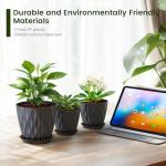 Meowell 7/6.5/6/5.5/5/4.5/4 inch Plant Pots for Indoor Outdoor Plants, 7 Pack Thick Flower Pots with Drainage Holes and Saucers, Modern Wave Texture Plastic Planter Pots for Nursery, Succulent, Black