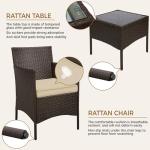 Yaheetech 3 Pieces Patio Porch Furniture Set, Outdoor PE Rattan Wicker Conversation Set with Soft Cushions, Glass Coffee Table & 2 Chairs for Garden/Deck/Courtyard/Poolside, Brown/Khaki