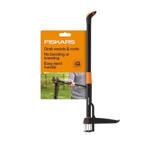 Fiskars Stand-Up Weed Puller Tool, 4 Serrated Stainless Steel Claws Grip Roots for Permanent Removal, Reinforced Foot Platform Penetrates Tough Soil, Easy-Eject & Ergonomic Offset Handle, 39"