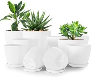 Utopia Home - Plant Pots Indoor with Drainage - 7/6.6/6/5.3/4.8 Inches Flower Pots for Indoor Planter - 10 Pack Plastic Planters - Ideal for Stocking Stuffers or Home Christmas Decorations - White