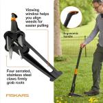 Fiskars Stand-Up Weed Puller Tool, 4 Serrated Stainless Steel Claws Grip Roots for Permanent Removal, Reinforced Foot Platform Penetrates Tough Soil, Easy-Eject & Ergonomic Offset Handle, 39"
