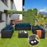 Rattaner Patio Furniture Set 5 Pieces Outdoor Furniture Sets Patio Couch Outdoor Chairs Coffee Table Peacock Blue Anti-Slip Cushions and Waterproof Covers