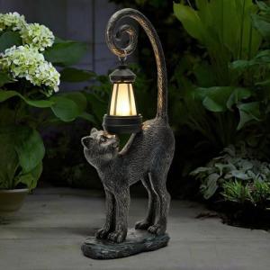 ZioWio Solar Cat Garden Decor Outdoor Statue - Cat with LED Waterproof Sculptures Lights, Cute Pond/Yard Statues Outside Decoration, Home, Lawn, Patio, Resin Animal Ornament, Women/Gardening Gift
