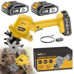 Muylux 20V Cordless Tiller Cultivator for Gardening, Electric Garden Tiller with Battery & Charger, Garden Rototiller for Lawn Gardening Soil Cultivation, 2 Batteries