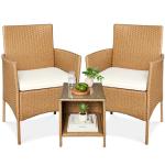 Best Choice Products 3-Piece Outdoor Wicker Conversation Bistro Set, Space Saving Patio Furniture for Garden w/Side Table - Natural/Ivory