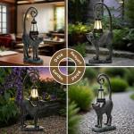 ZioWio Solar Cat Garden Decor Outdoor Statue - Cat with LED Waterproof Sculptures Lights, Cute Pond/Yard Statues Outside Decoration, Home, Lawn, Patio, Resin Animal Ornament, Women/Gardening Gift