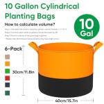 RVZHI 10 Gallon Grow Bags: 6 Pack 350G Heavy Duty Thickened Colorful Potato Grow Bags with Handles - Felt Nonwoven Garden Fabric Bags Gardening Pots for Vegetable Fruit Flowers Herbs Tomato Growing