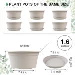 NNARRE 6 Pack 10 inch Plant Pot, Outdoor Pots for Plants with Drainage Hole & Tray Saucer, Round Plastic Plant Pot, Decoration Flower Pots for Indoor Plants Home Garden Outdoor Planters (Gray White)