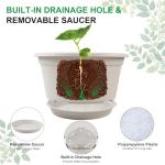 NNARRE 6 Pack 10 inch Plant Pot, Outdoor Pots for Plants with Drainage Hole & Tray Saucer, Round Plastic Plant Pot, Decoration Flower Pots for Indoor Plants Home Garden Outdoor Planters (Gray White)