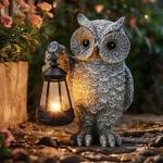 KARTOOSH Solar Garden Statue Owl, Outdoor Decor Resin Owl Light Statues for Yard, Patio, Lawn, Porch, Balcony Ornament, Garden Gift for Women Mom Grandma