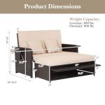 Tangkula Patio Rattan Daybed with 4-Level Adjustable Backrest, Outdoor PE Wicker Loveseat with Storage Ottoman & Folding Side Tray, Double Sunbed Lounger for Balcony, Backyard & Poolside