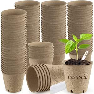 Peat Pots, 102 Pack 3.15 Inch Biodegradable Planting Peat Pots for Seedlings, Garden Plant Seed Starter Pots with Drainage Holes Seed Starting Pots for Organic Vegetable Flower, Bonus 50 Plant Labels
