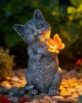 VMANYFIRE 10 Inch Solar Cat Garden Statue with Butterfly LED Light - Unique Gifts for Mom Women Grandma, Sculpture Outdoor Decor for Patio, Porch, Yard, Lawn, Balcony