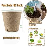 Peat Pots, 102 Pack 3.15 Inch Biodegradable Planting Peat Pots for Seedlings, Garden Plant Seed Starter Pots with Drainage Holes Seed Starting Pots for Organic Vegetable Flower, Bonus 50 Plant Labels