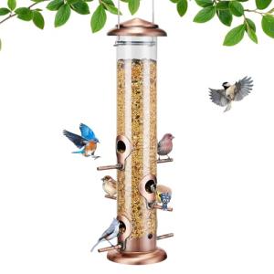 Kingsyard Metal Bird Feeders for Outdoors Hanging, Tube Bird Feeder with 6 Feeding Ports, 15 Inch, Chew-Proof & Weatherproof, Antique Copper
