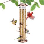 Kingsyard Metal Bird Feeders for Outdoors Hanging, Tube Bird Feeder with 6 Feeding Ports, 15 Inch, Chew-Proof & Weatherproof, Antique Copper