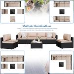 Shintenchi 7 Pieces Outdoor Patio Sectional Sofa Couch, Wicker Furniture Conversation Sets with Washable Cushions & Glass Coffee Table for Garden, Poolside, Backyard (Khaki)