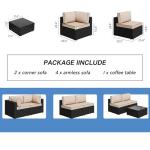 Shintenchi 7 Pieces Outdoor Patio Sectional Sofa Couch, Wicker Furniture Conversation Sets with Washable Cushions & Glass Coffee Table for Garden, Poolside, Backyard (Khaki)