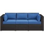 Yaheetech 3-Seat Patio Wicker Sofa, Outdoor Rattan Couch with Furniture Cover, Deep Seat High Back with Cushions & Throw Pillows for Deck/Porch/Balcony/Yard, Brown/Dark Blue