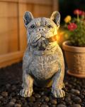 Miggley Dog Solar Garden Statue with LED Light - Outdoor Yard, Lawn, Patio French Bulldog Decor - Unique Birthday Housewarming Gift for Dad, Mom, Men, Women