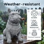 Miggley Dog Solar Garden Statue with LED Light - Outdoor Yard, Lawn, Patio French Bulldog Decor - Unique Birthday Housewarming Gift for Dad, Mom, Men, Women