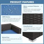 Yaheetech 3-Seat Patio Wicker Sofa, Outdoor Rattan Couch with Furniture Cover, Deep Seat High Back with Cushions & Throw Pillows for Deck/Porch/Balcony/Yard, Brown/Dark Blue