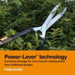 Fiskars Power-Lever Extendable Hedge Shears, Self-Sharpening Serrated Steel Blades for Clean Cuts, Handles Adjust 25"-33" for High Reach, Multiplies Leverage for 2x Power, 10" Blades, Orange/Black