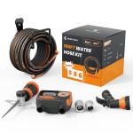 Giraffe Tools Garden Hose 5/8", Water Hose Heavy Duty, Flexible, Lightweight Hybrid Hose with Swivel Handle, with Watering Timer Nozzle and Yard Sprinkler, 100ft Male to Female Fittings, Burst 600 PSI