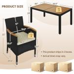 Yaheetech 7 Piece Patio Furniture Set, Outdoor Dining Acacia Wood Table Top Rattan Conversation Set with Soft Cushions, 6 Chairs & 1 Table for Backyard, Deck, Garden & Yard, Black/Beige