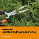 Fiskars Power-Lever Extendable Hedge Shears, Self-Sharpening Serrated Steel Blades for Clean Cuts, Handles Adjust 25"-33" for High Reach, Multiplies Leverage for 2x Power, 10" Blades, Orange/Black