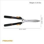 Fiskars Power-Lever Extendable Hedge Shears, Self-Sharpening Serrated Steel Blades for Clean Cuts, Handles Adjust 25"-33" for High Reach, Multiplies Leverage for 2x Power, 10" Blades, Orange/Black