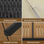 Yaheetech 7 Piece Patio Furniture Set, Outdoor Dining Acacia Wood Table Top Rattan Conversation Set with Soft Cushions, 6 Chairs & 1 Table for Backyard, Deck, Garden & Yard, Black/Beige