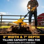 GELIDALITE 20V Cordless Garden Tiller Cultivator - Compatible with DeWalt 20V MAX Batteries, 9-in. Tilling Width & 7-in. Depth, 4 Steel Blades for Raised Beds and Flower Gardens, Battery Not Included