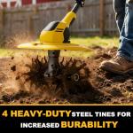 GELIDALITE 20V Cordless Garden Tiller Cultivator - Compatible with DeWalt 20V MAX Batteries, 9-in. Tilling Width & 7-in. Depth, 4 Steel Blades for Raised Beds and Flower Gardens, Battery Not Included