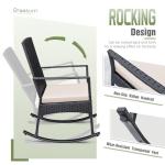 Greesum 3 Pieces Patio Furniture Set Outdoor Wicker Rocking Chairs with Glass Coffee Table for Garden Backyard Porch Poolside, Beige