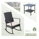 Greesum 3 Pieces Patio Furniture Set Outdoor Wicker Rocking Chairs with Glass Coffee Table for Garden Backyard Porch Poolside, Beige