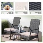 Greesum 3 Pieces Patio Furniture Set Outdoor Wicker Rocking Chairs with Glass Coffee Table for Garden Backyard Porch Poolside, Beige