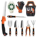 SETTECH Gardening Tools,10PCS Stainless Steel Heavy Duty Garden Tool Set,Non-Slip Ergonomic Handle and Outdoor Garden Shovel with Storage Gardening Kit,Garden Gifts for Women and Men